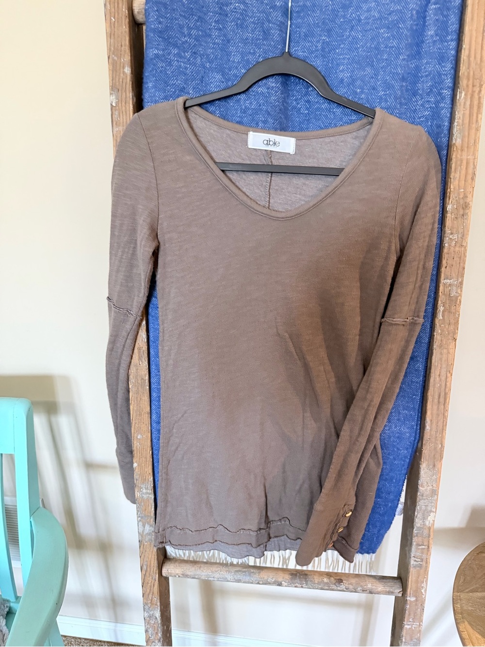 Able Brown Scoop Neck Long Sleeve Top